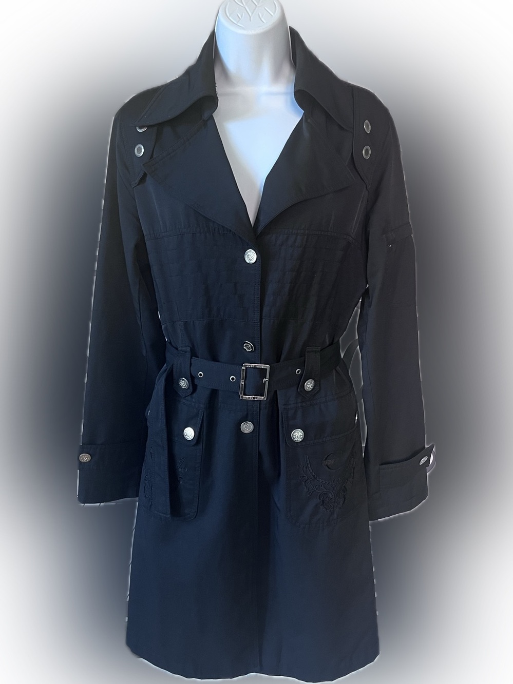 Vintage Just Cavalli Y2K Belted Utility Trench Coat Black 🖤